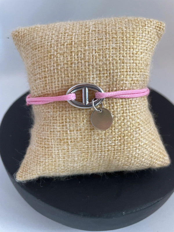 Bracelet ajustable maille marine + petit disque