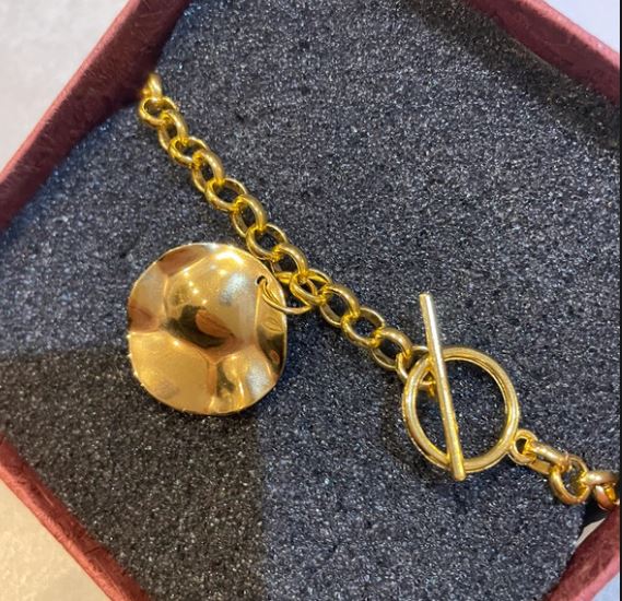 Bracelet maille ronde et disque martelé