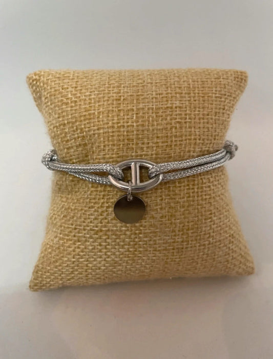 Bracelet ajustable maille marine + petit disque