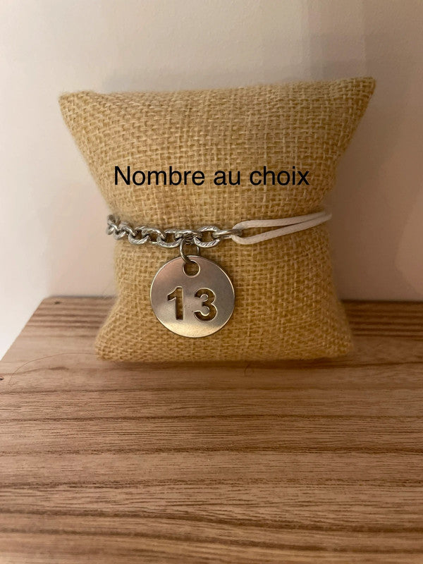 Bracelet ajustable mi-corde mi-chaîne martélée Nombre