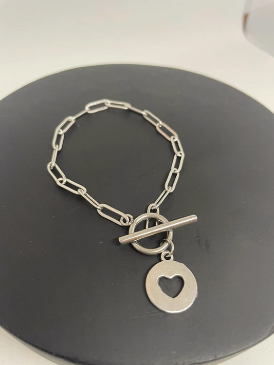 Bracelet chaîne maille longue coeur 1