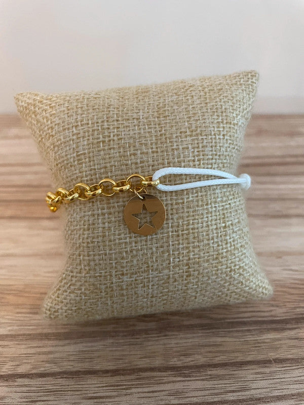 Bracelet ajustable mi-corde mi-chaîne etoile dorée