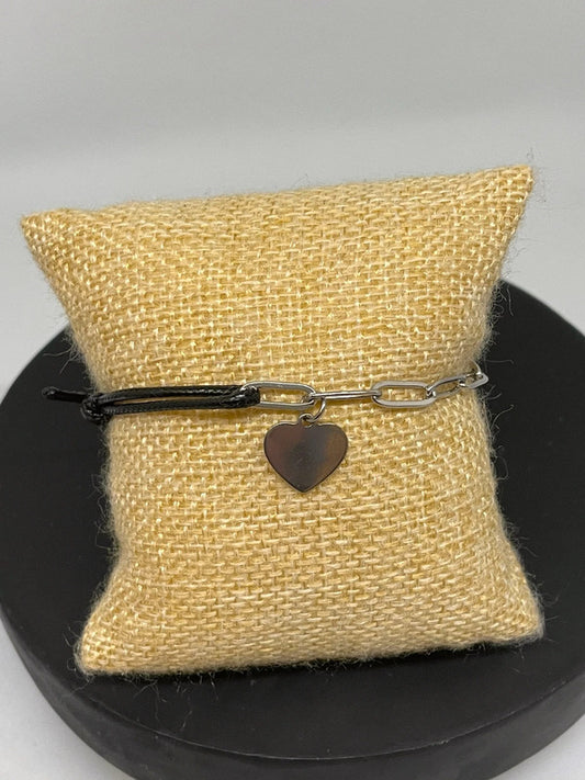 Bracelet ajustable mi-corde mi-chaîne ovale coeur
