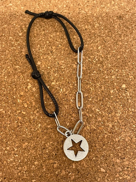 Bracelet ajustable mi-corde mi-chaîne ovale étoile 1